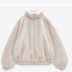 ZARA Cream Faux Fur Puffer Jacket